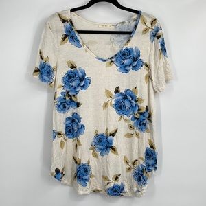 Liam & Co Blue Floral Print Cream Shirt